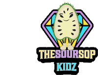 a logo for the soursop kidz with a cartoon character of a soursop