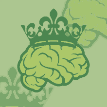 a green brain with a crown on top of it on a green background