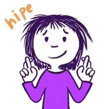 a cartoon drawing of a girl with the word hipe above her head