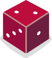 a red dice with three white dots on the side