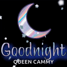 a poster that says goodnight queen cammy with a crescent moon in the background