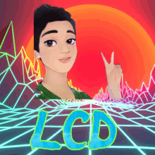 a cartoon of a woman giving a peace sign and the word lcd below her