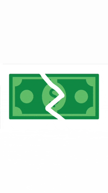 a green dollar bill is split in half with a white line