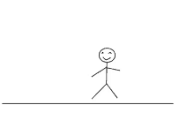 a stick figure with a smile on his face is standing on a white background .