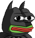 a cartoon frog is wearing a batman costume and has a red mouth .