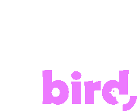 the word bird is written in purple letters on a white background