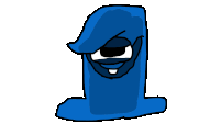 a cartoon drawing of a blue number 1 with a big eye