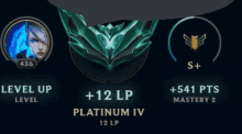 a screenshot of a league of legends game showing a platinum iv badge