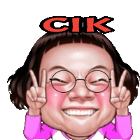 a cartoon of a girl with glasses and the word cik on her head