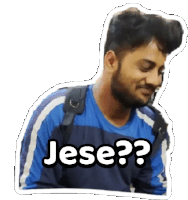 a sticker of a man wearing a blue shirt with the word jese on it