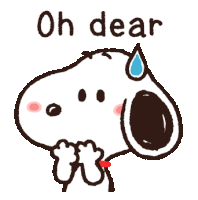 a cartoon of snoopy with the words oh dear written above him