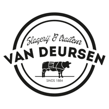 a black and white logo for van deursen with a cow in the center