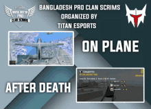 a poster for bangladesh pro clan scrims shows a plane flying over a snowy field