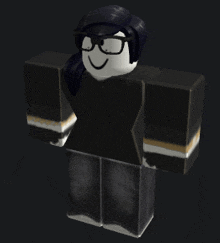 a roblox character with glasses and black hair is smiling