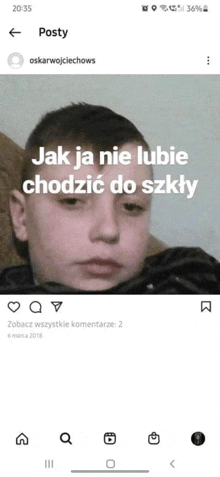 a picture of a young boy with a caption that says jak ja nie lubie chodzić do szkly