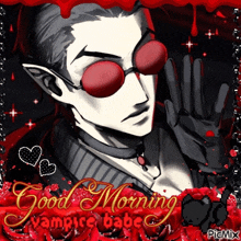 a greeting card with a vampire and the words good morning vampire babe