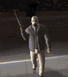 a man with a beard is holding a bat