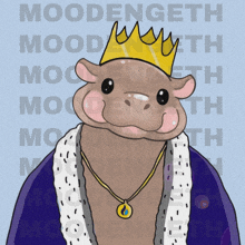 a cartoon drawing of a hippo wearing a crown and a necklace