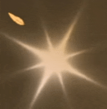 a glowing star with a leaf in the foreground on a brown background .