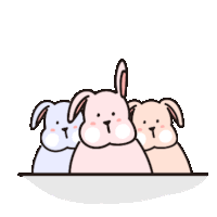 three rabbits standing next to each other on a white background