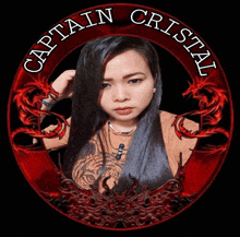 a picture of a woman in a red circle with the words captain cristal