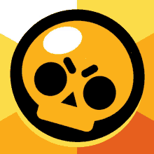 a yellow and black circle with a skull in the middle