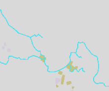 a drawing of a river with purple squares and yellow triangles