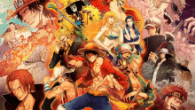 a group of anime characters including luffy and ace