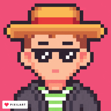 pixel art of a man wearing sunglasses and a hat