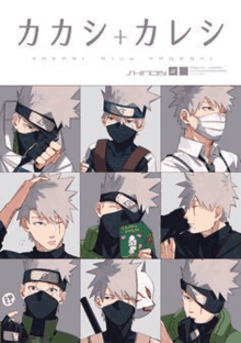 kakashi hatake from naruto is wearing a mask and holding a book .