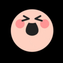 a cartoon smiley face with a black mouth and pink cheeks on a black background