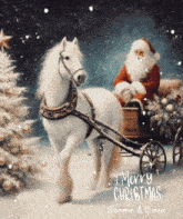 santa claus is pulling a sleigh drawn by a horse