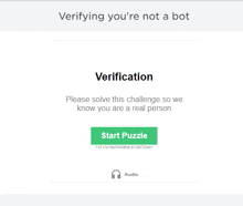 a verification page with a green start puzzle button