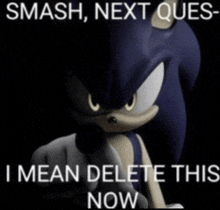 a picture of sonic the hedgehog with the words " smash next ques- i mean delete this now "