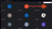 a screen shot of a video call with the word rompomised on the top