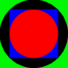 a red circle with a blue square around it