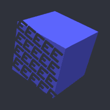 a blue cube with a pattern of letters on it