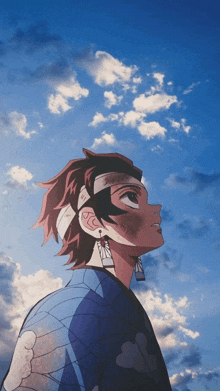 a person with a bandage on their head is looking up at the sky