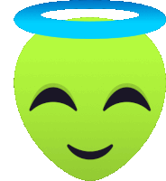 a green alien with a blue halo on its head