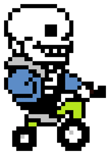 a pixel art drawing of sans riding a motorcycle