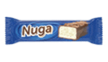 a bar of nuga ice cream sandwiches in a blue wrapper on a white background .