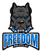 a logo for freedom roleplay with a dog