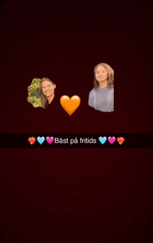 a picture of two girls with a heart and the words " bast på fritids " below them