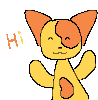 a pixel art drawing of a dog saying hi