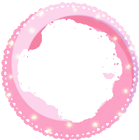 a pink circle with a white background and a lace border