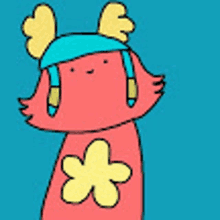 a cartoon drawing of a cat with a flower on its chest and a hat .