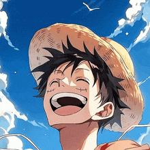 monkey d luffy from one piece is smiling with his mouth open