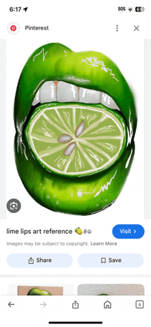 a phone screen shows a lime lip art reference