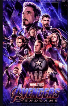 a poster for the movie avengers endgame shows captain america , iron man , black widow , and thor .