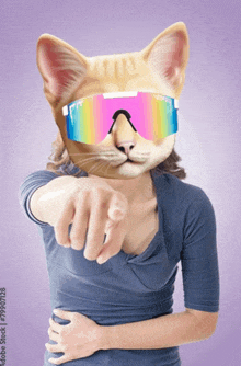 a woman with a cat 's head on her face wearing sunglasses